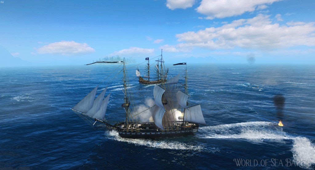 World of Sea Battle: ships exchanging broadsides on the open ocean
