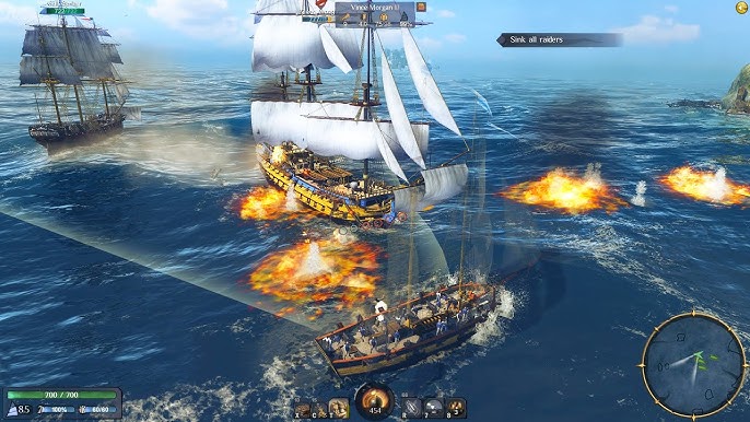 World of Sea Battle naval engagement with explosions and UI